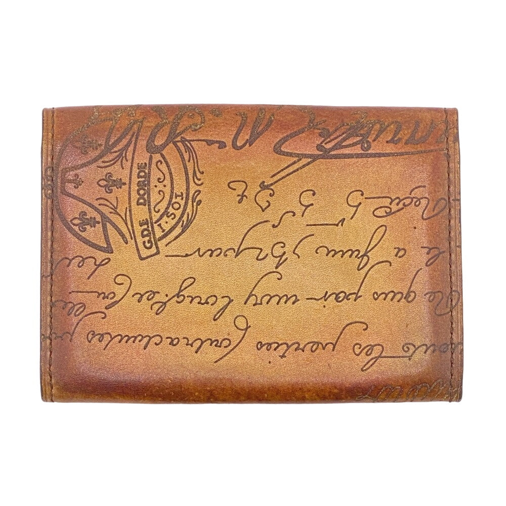 Berluti Card Case leather Brown name card holder Calligraphy Hall mark mens Used Authentic