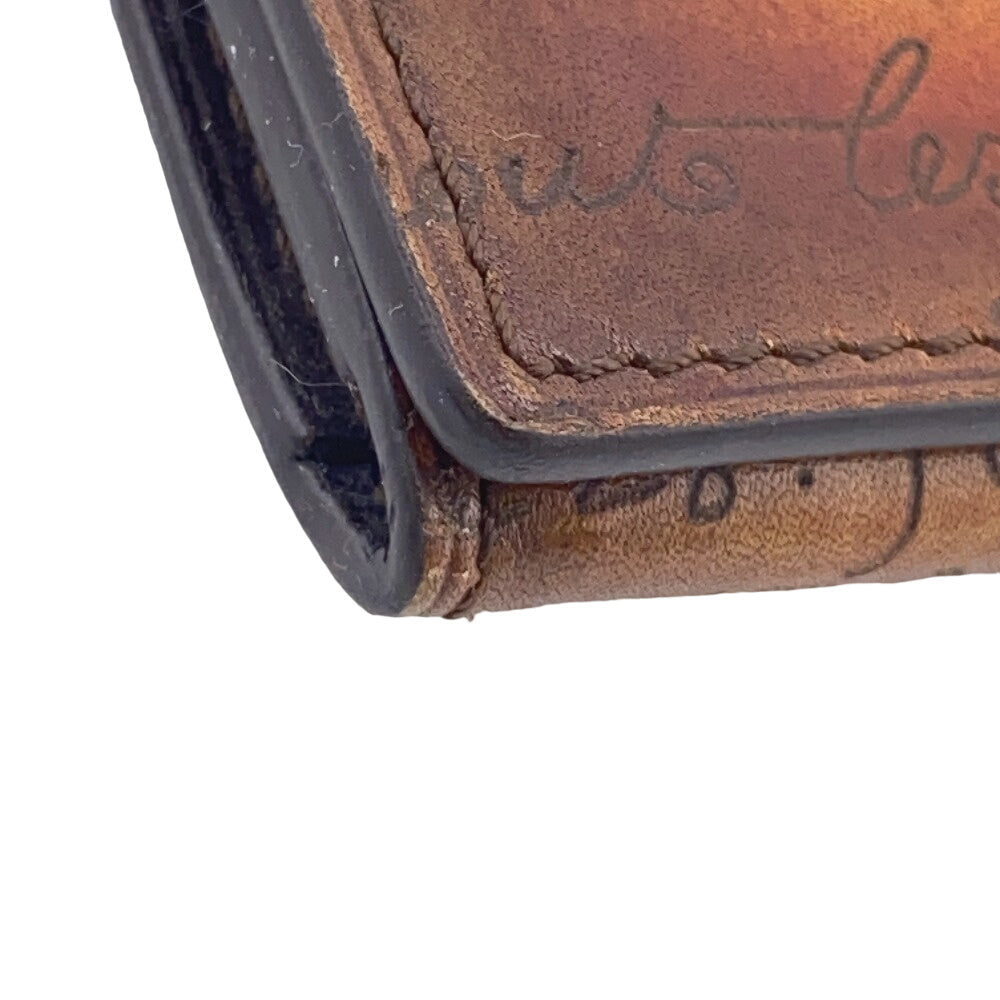 Berluti Card Case leather Brown name card holder Calligraphy Hall mark mens Used Authentic