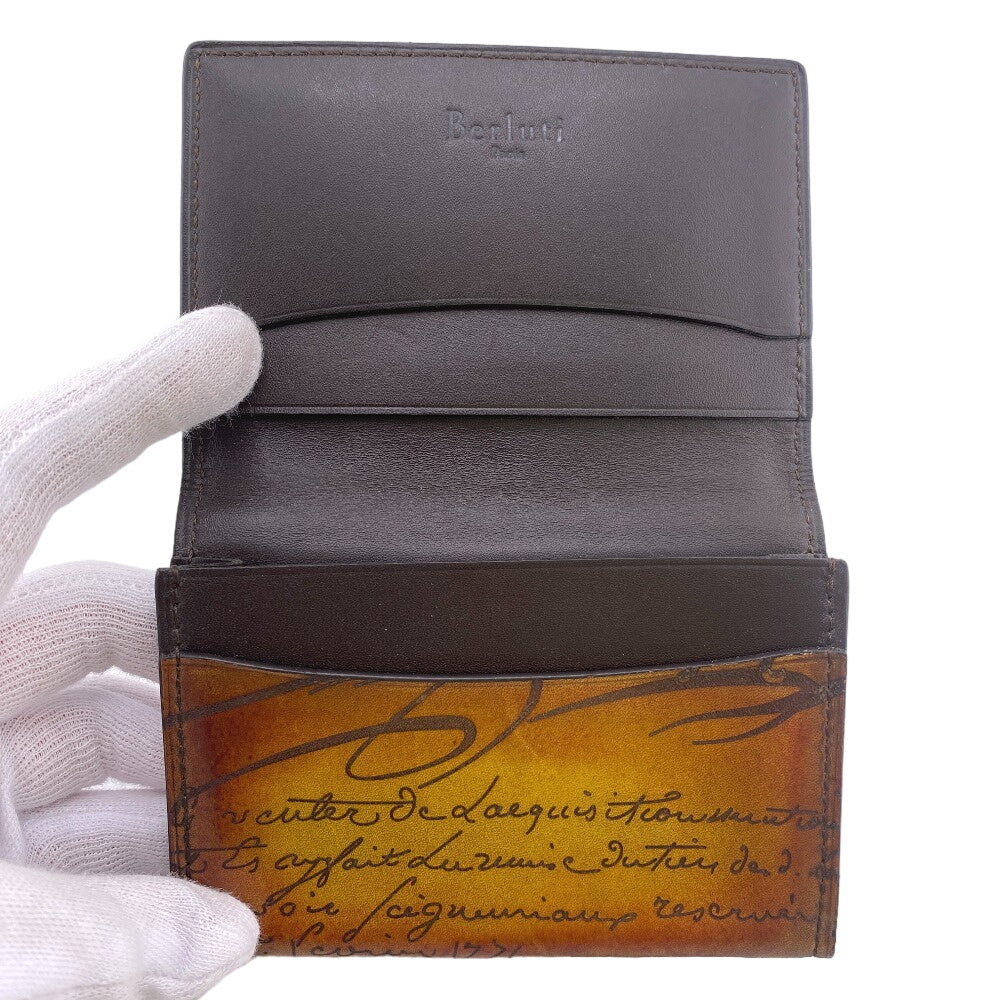 Berluti Card Case leather Brown name card holder Calligraphy Hall mark mens Used Authentic