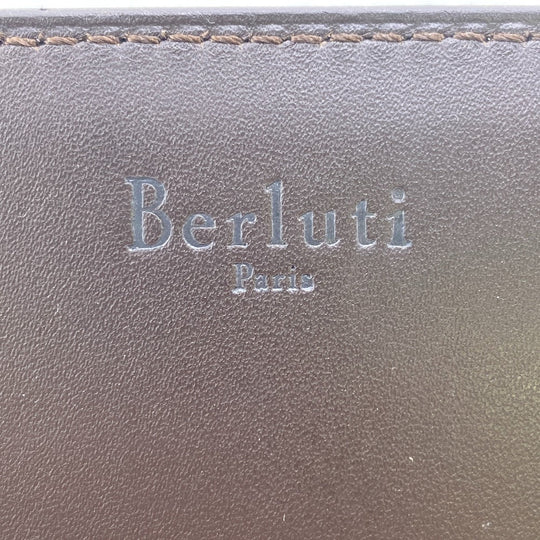 Berluti Card Case leather Brown name card holder Calligraphy Hall mark mens Used Authentic