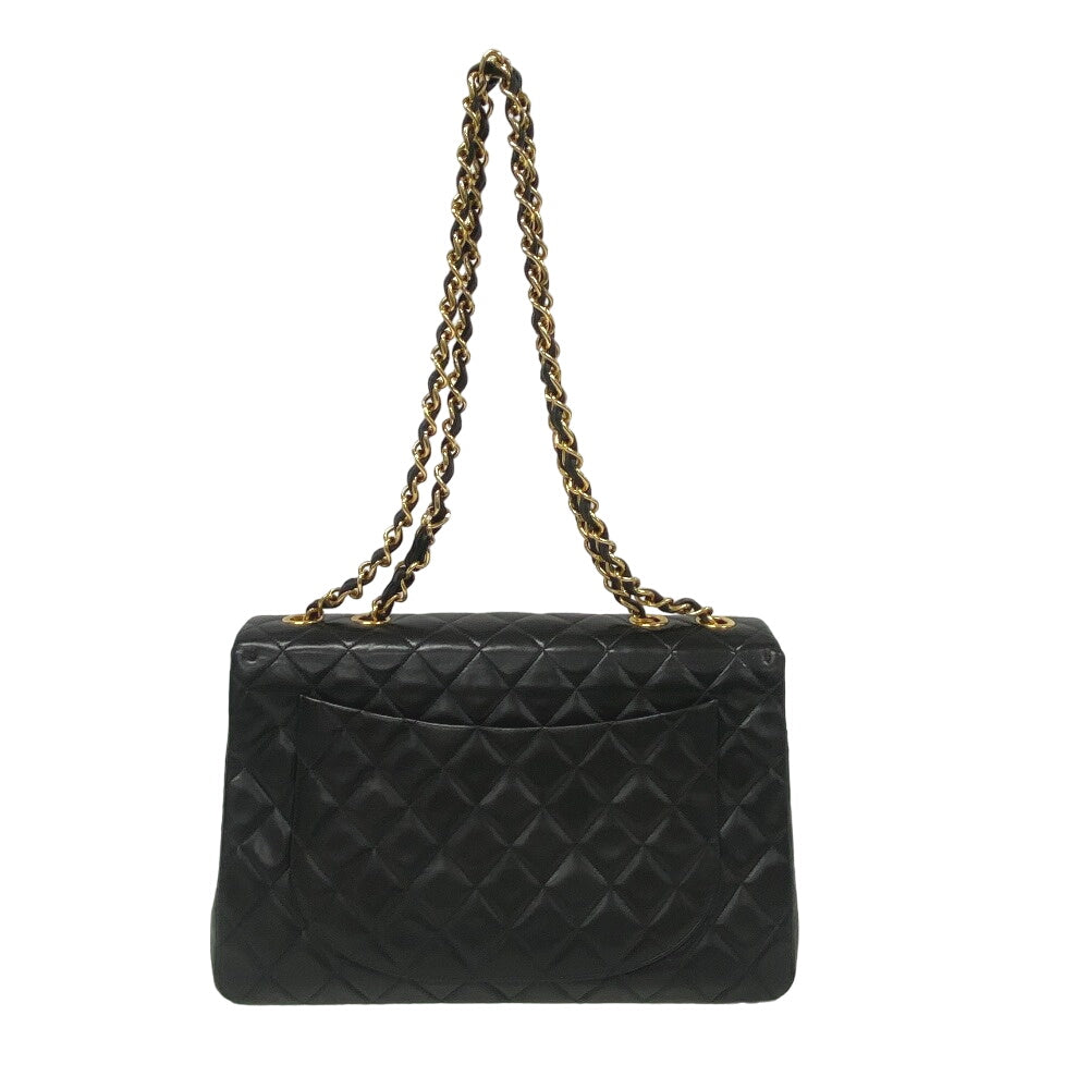 CHANEL Shoulder Bag lambskin black Single flap Double Chain COCO Mark Deca Trasse Women Used Authentic