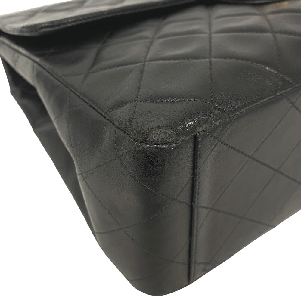 CHANEL Shoulder Bag lambskin black Single flap Double Chain COCO Mark Deca Trasse Women Used Authentic