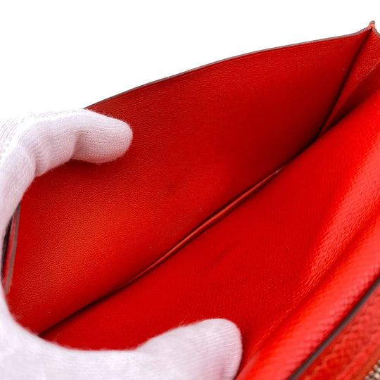 HERMES Long Wallet Purse Epsom Red 2016 Beansufla Women Used Authentic