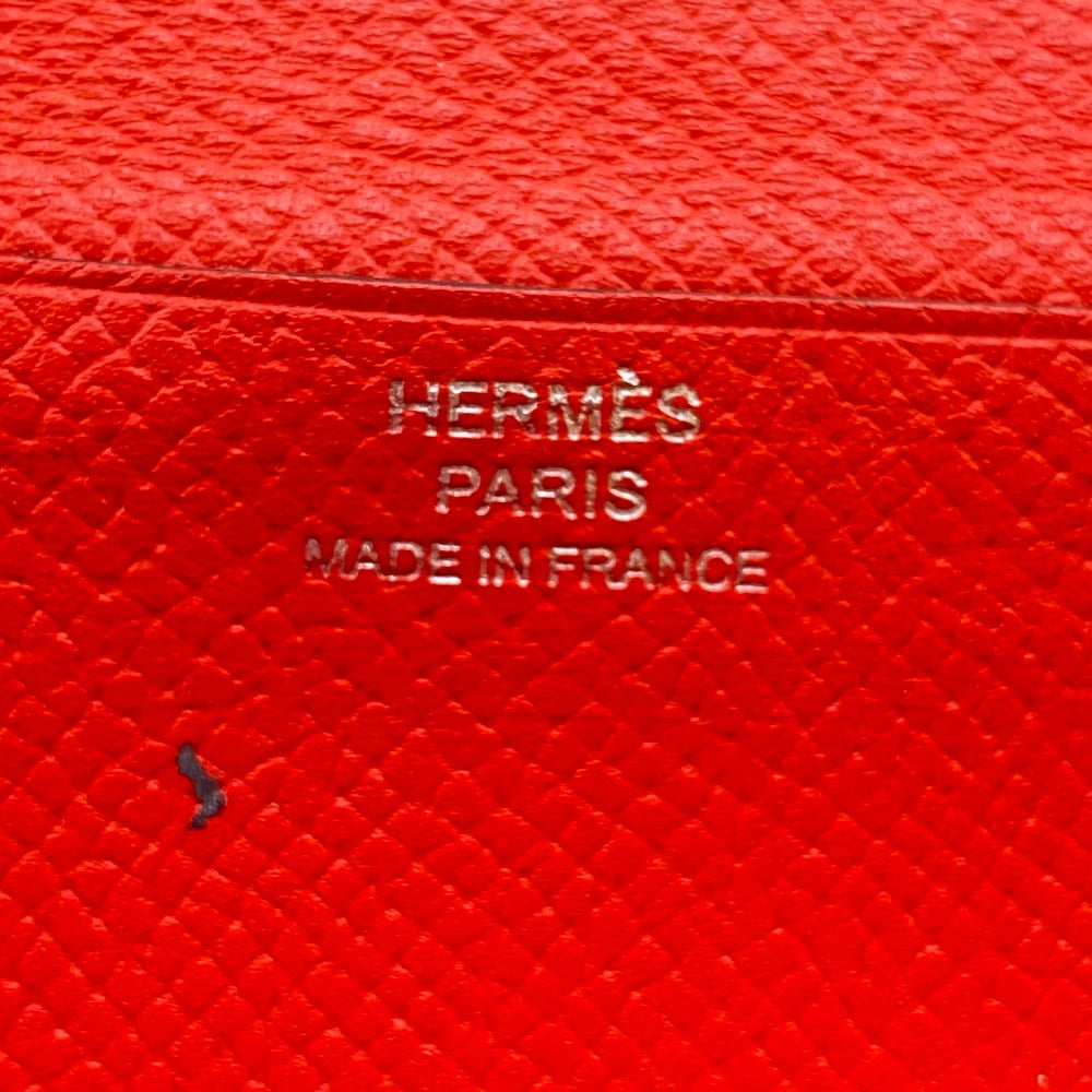 HERMES Long Wallet Purse Epsom Red 2016 Beansufla Women Used Authentic