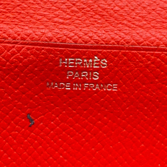 HERMES Long Wallet Purse Epsom Red 2016 Beansufla Women Used Authentic