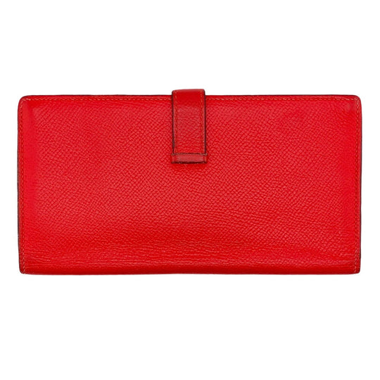 HERMES Long Wallet Purse Epsom Red 2016 Beansufla Women Used Authentic