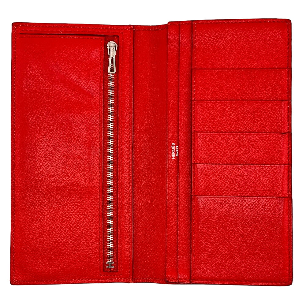 HERMES Long Wallet Purse Epsom Red 2016 Beansufla Women Used Authentic