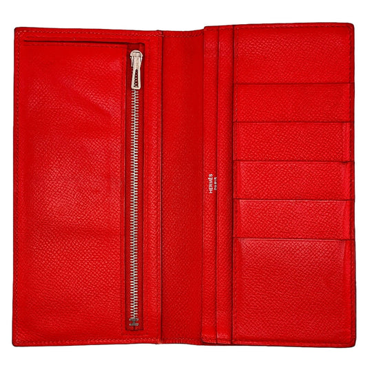 HERMES Long Wallet Purse Epsom Red 2016 Beansufla Women Used Authentic