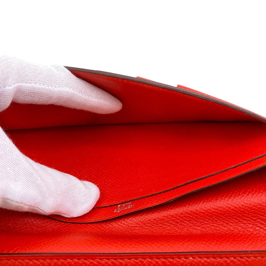 HERMES Long Wallet Purse Epsom Red 2016 Beansufla Women Used Authentic
