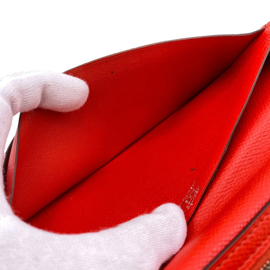 HERMES Long Wallet Purse Epsom Red 2016 Beansufla Women Used Authentic