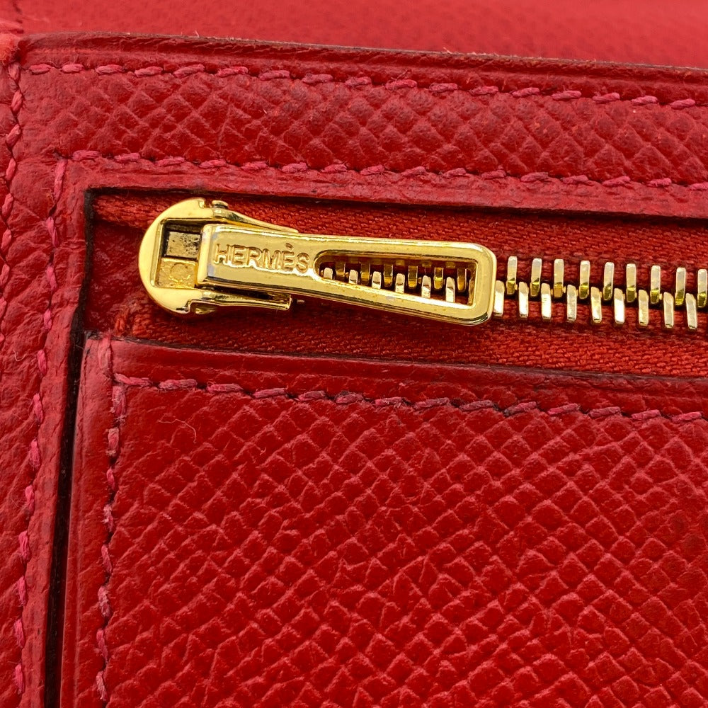 HERMES Long Wallet Purse Epsom Red 2015 Beansufla Women Used Authentic
