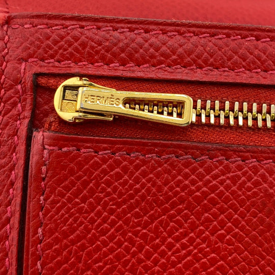 HERMES Long Wallet Purse Epsom Red 2015 Beansufla Women Used Authentic