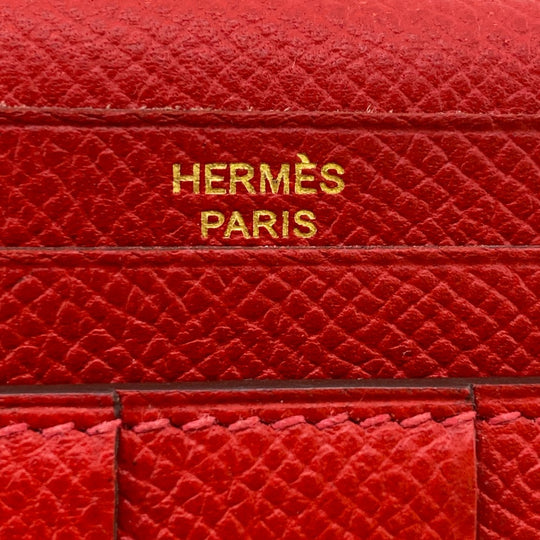 HERMES Long Wallet Purse Epsom Red 2015 Beansufla Women Used Authentic