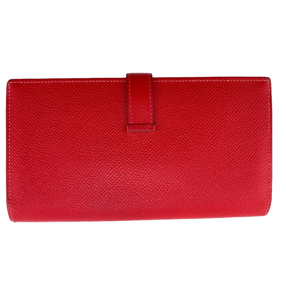 HERMES Long Wallet Purse Epsom Red 2015 Beansufla Women Used Authentic