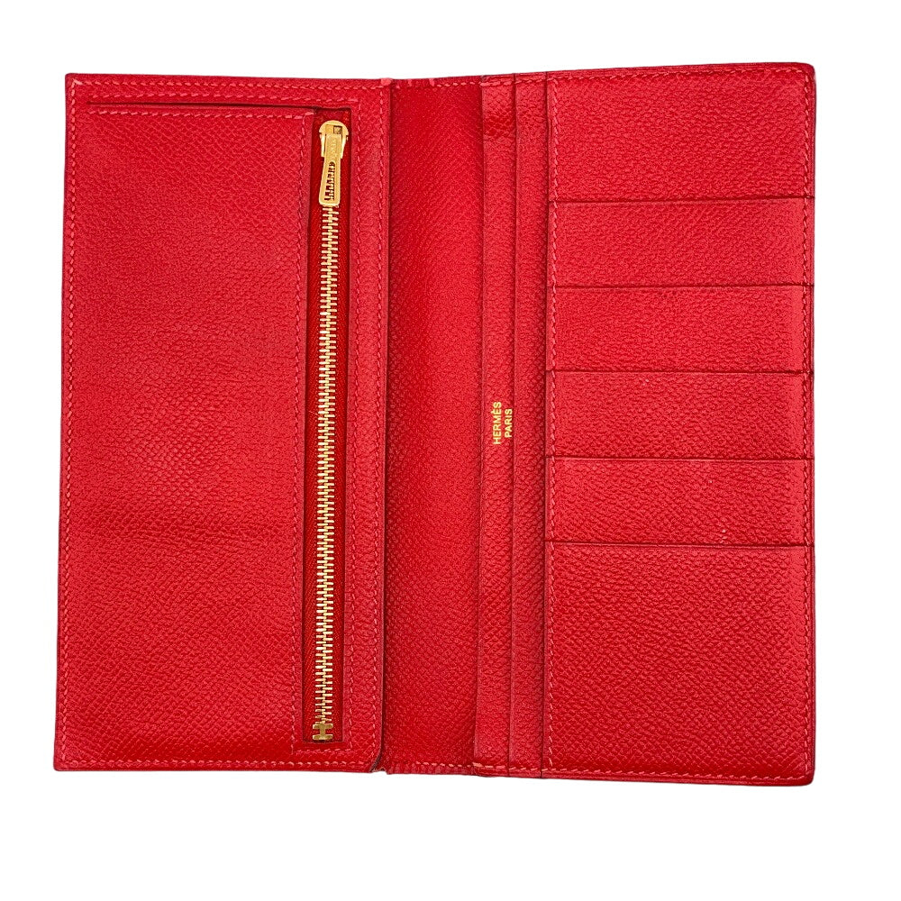 HERMES Long Wallet Purse Epsom Red 2015 Beansufla Women Used Authentic