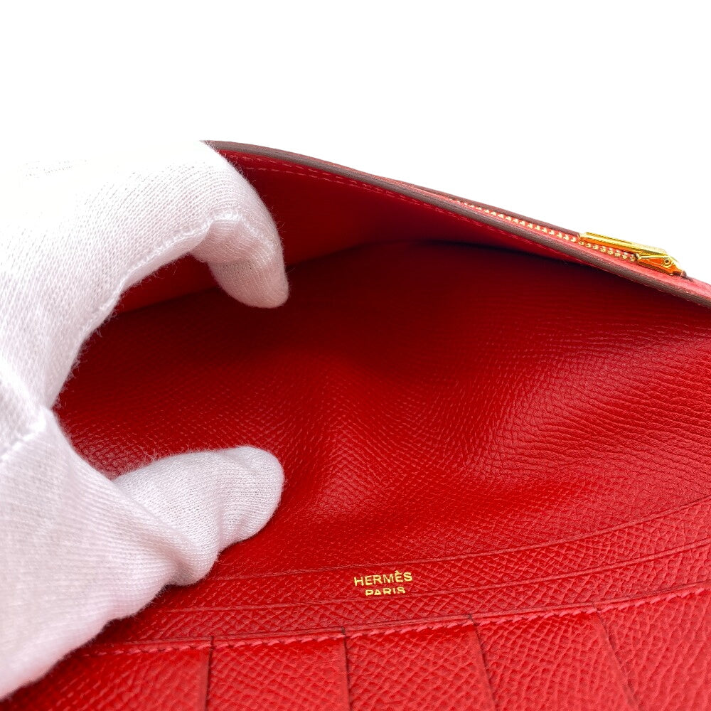 HERMES Long Wallet Purse Epsom Red 2015 Beansufla Women Used Authentic