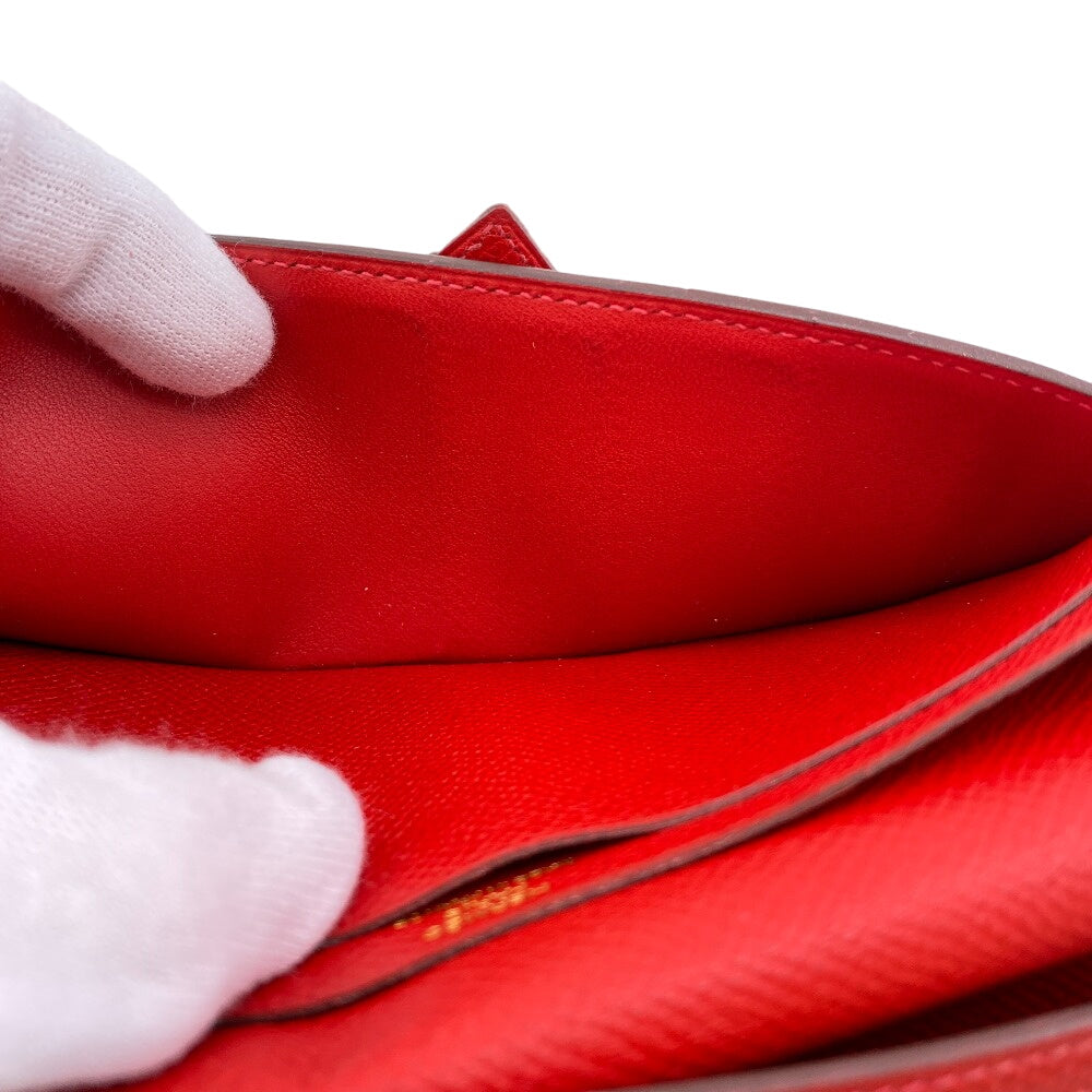 HERMES Long Wallet Purse Epsom Red 2015 Beansufla Women Used Authentic