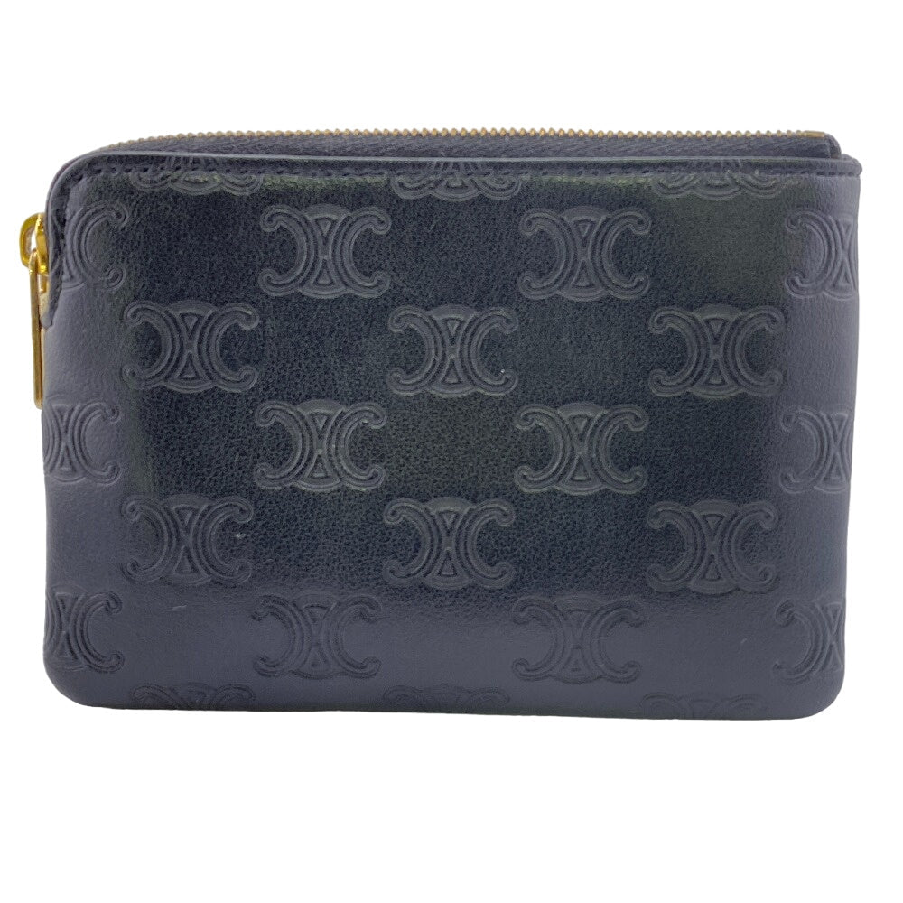 CELINE Coin case leather black Triomphe Women Used Authentic