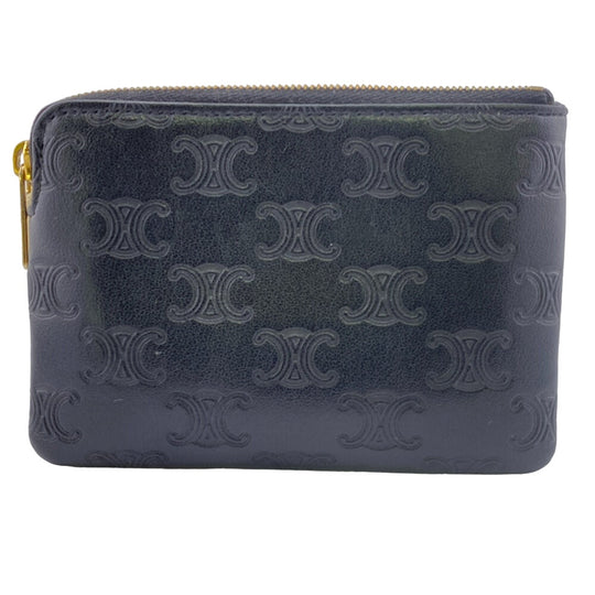 CELINE Coin case leather black Triomphe Women Used Authentic