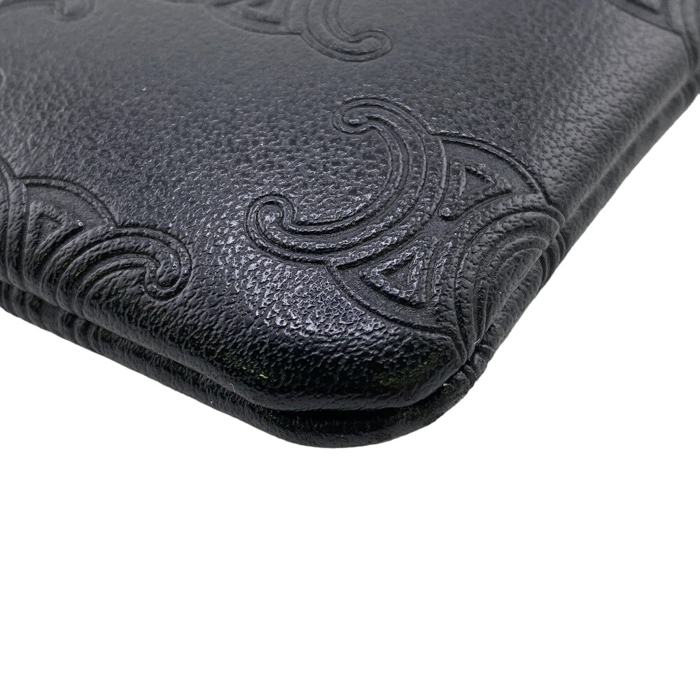 CELINE Coin case leather black Triomphe Women Used Authentic
