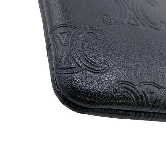 CELINE Coin case leather black Triomphe Women Used Authentic
