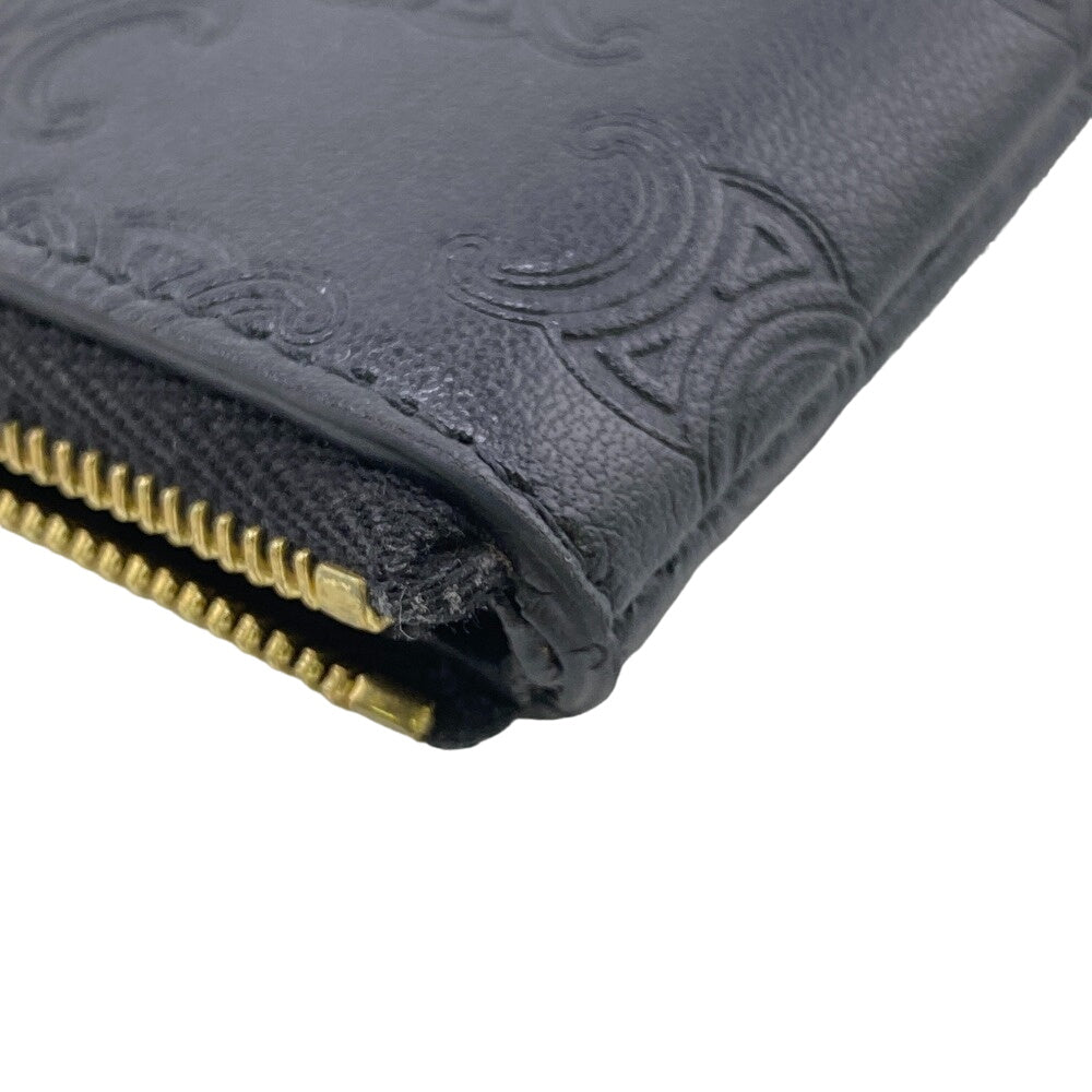 CELINE Coin case leather black Triomphe Women Used Authentic
