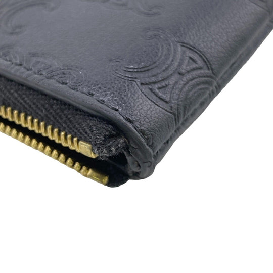 CELINE Coin case leather black Triomphe Women Used Authentic
