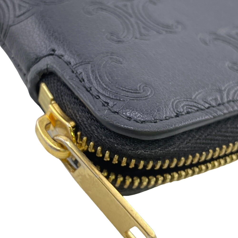 CELINE Coin case leather black Triomphe Women Used Authentic