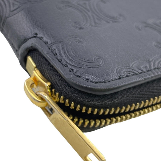 CELINE Coin case leather black Triomphe Women Used Authentic