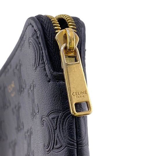 CELINE Coin case leather black Triomphe Women Used Authentic