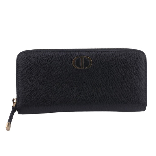 Christian Dior Long Wallet Purse leather black Zip Around 30 Montaigne Women Used Authentic