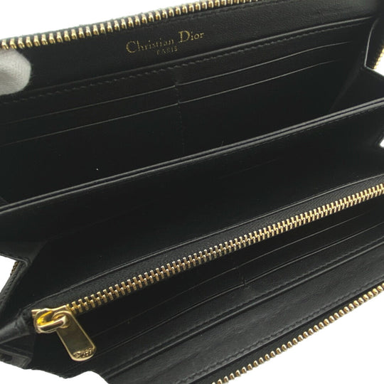 Christian Dior Long Wallet Purse leather black Zip Around 30 Montaigne Women Used Authentic