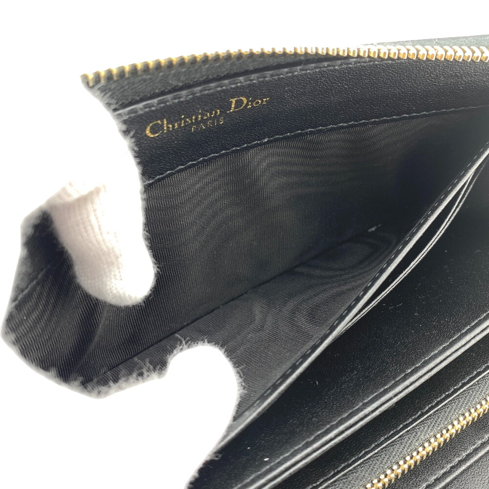 Christian Dior Long Wallet Purse leather black Zip Around 30 Montaigne Women Used Authentic