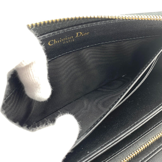 Christian Dior Long Wallet Purse leather black Zip Around 30 Montaigne Women Used Authentic