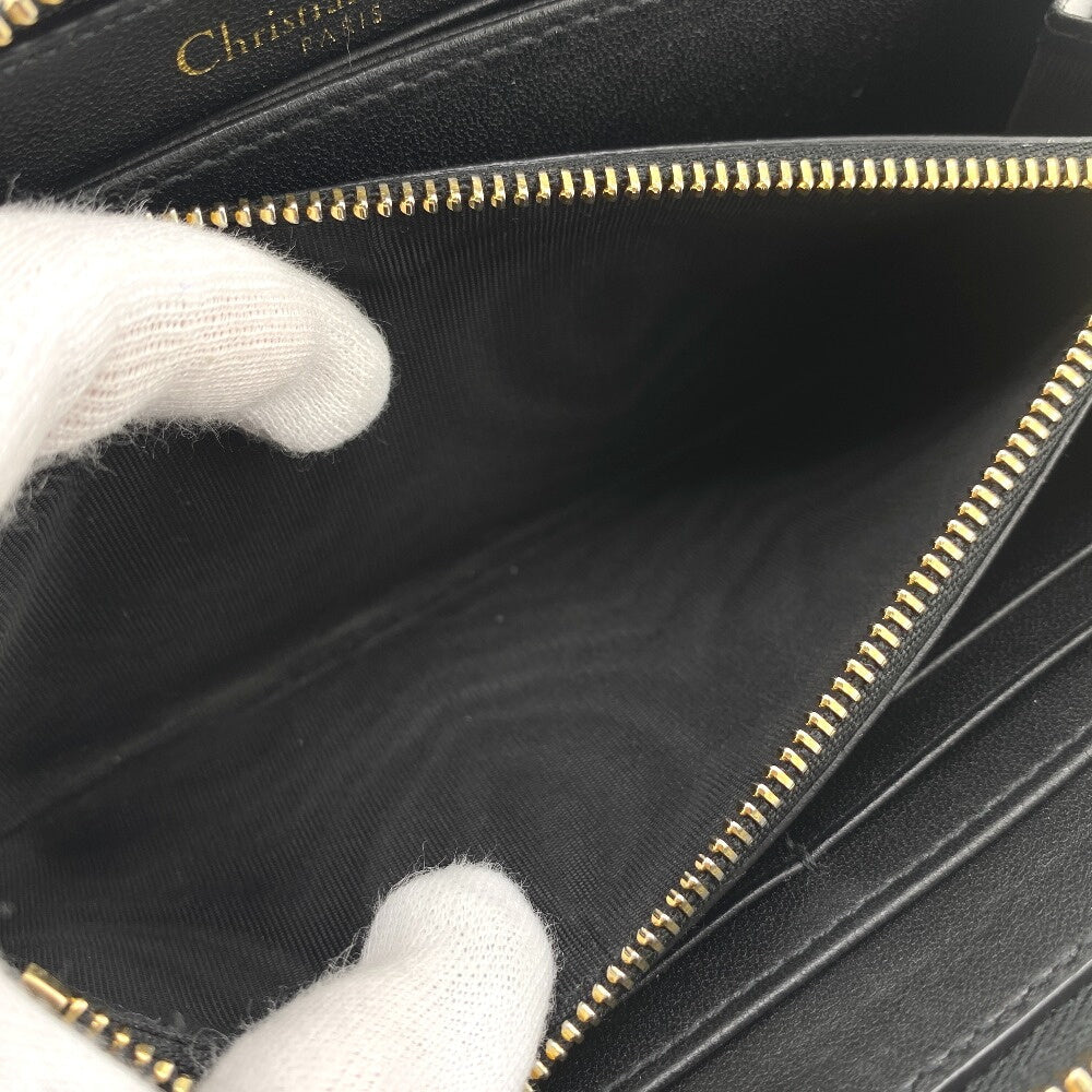 Christian Dior Long Wallet Purse leather black Zip Around 30 Montaigne Women Used Authentic