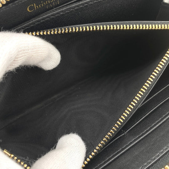 Christian Dior Long Wallet Purse leather black Zip Around 30 Montaigne Women Used Authentic