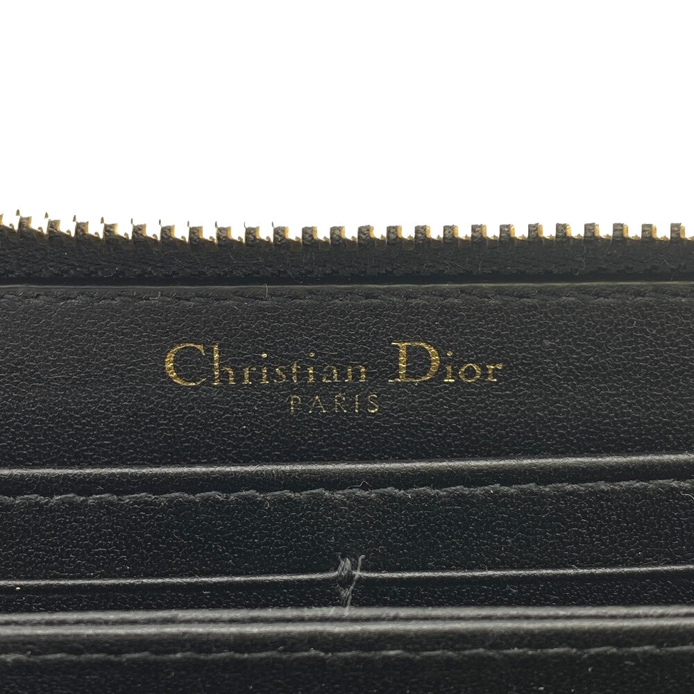 Christian Dior Long Wallet Purse leather black Zip Around 30 Montaigne Women Used Authentic