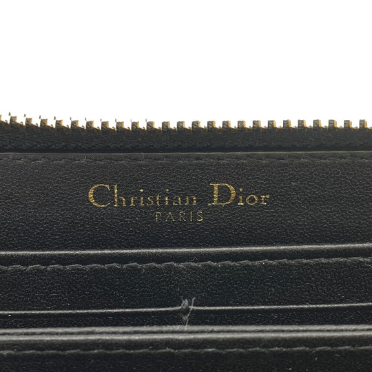 Christian Dior Long Wallet Purse leather black Zip Around 30 Montaigne Women Used Authentic