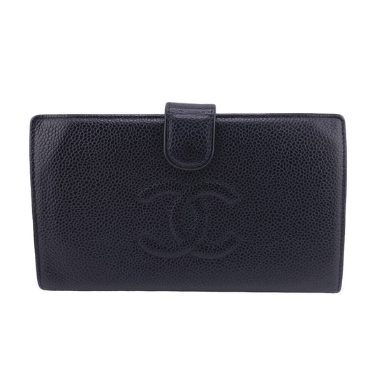 CHANEL Long Wallet Purse Caviar skin black COCO Mark Women Used Authentic