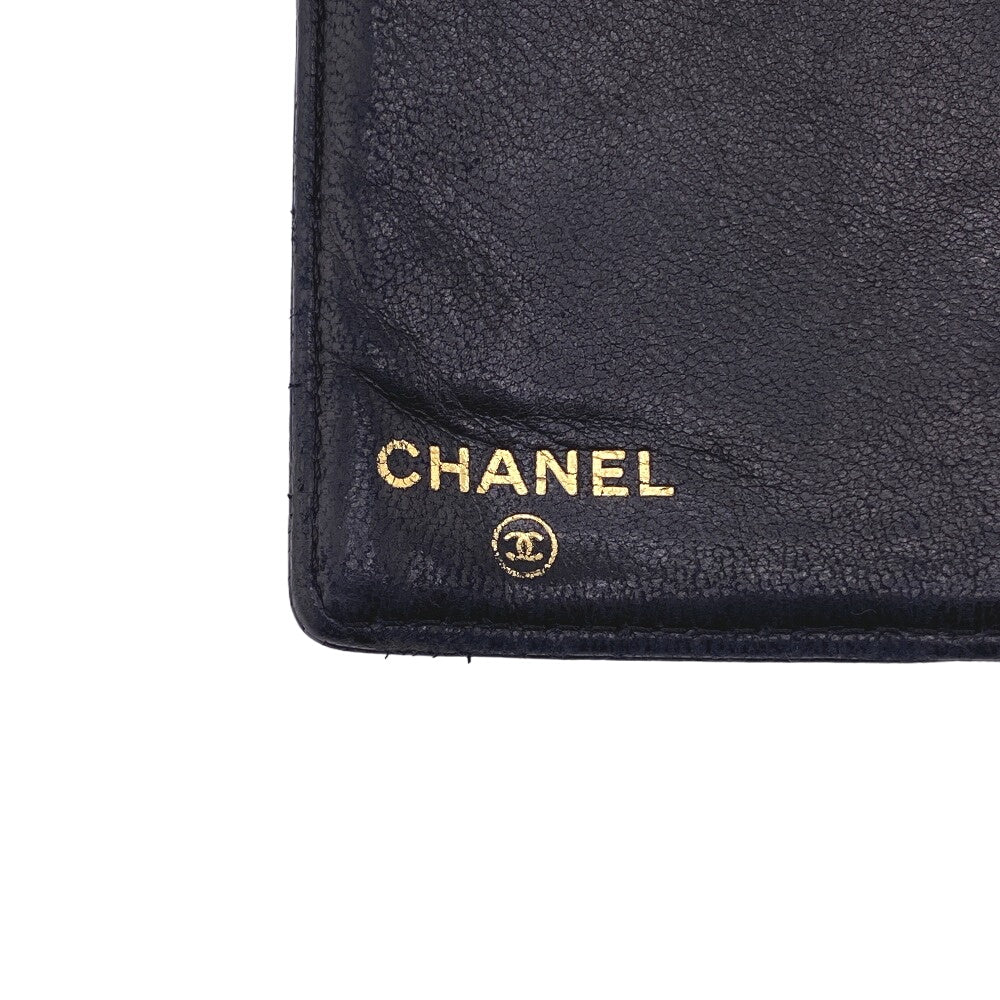 CHANEL Long Wallet Purse Caviar skin black COCO Mark Women Used Authentic
