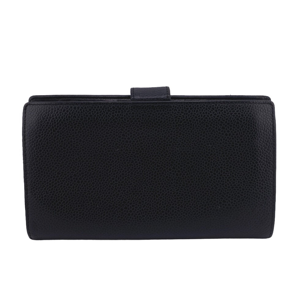 CHANEL Long Wallet Purse Caviar skin black COCO Mark Women Used Authentic