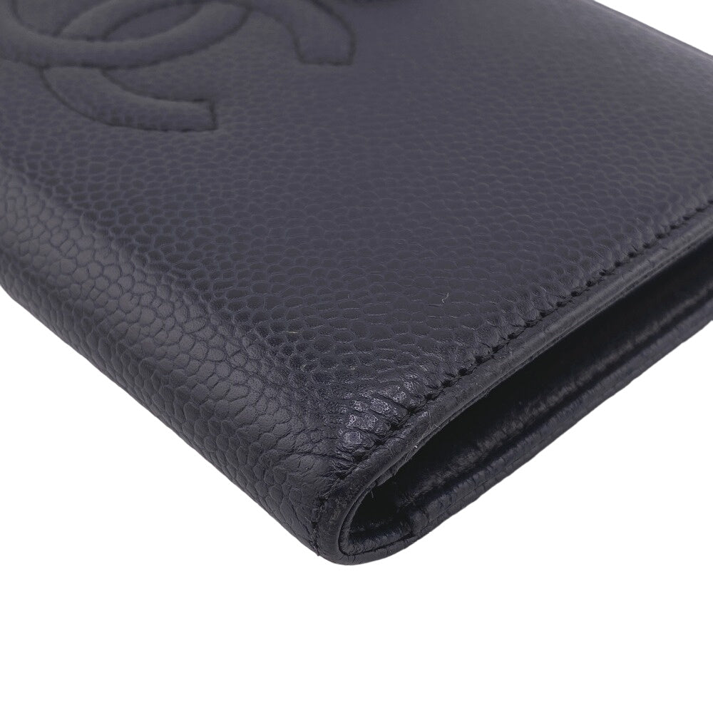 CHANEL Long Wallet Purse Caviar skin black COCO Mark Women Used Authentic