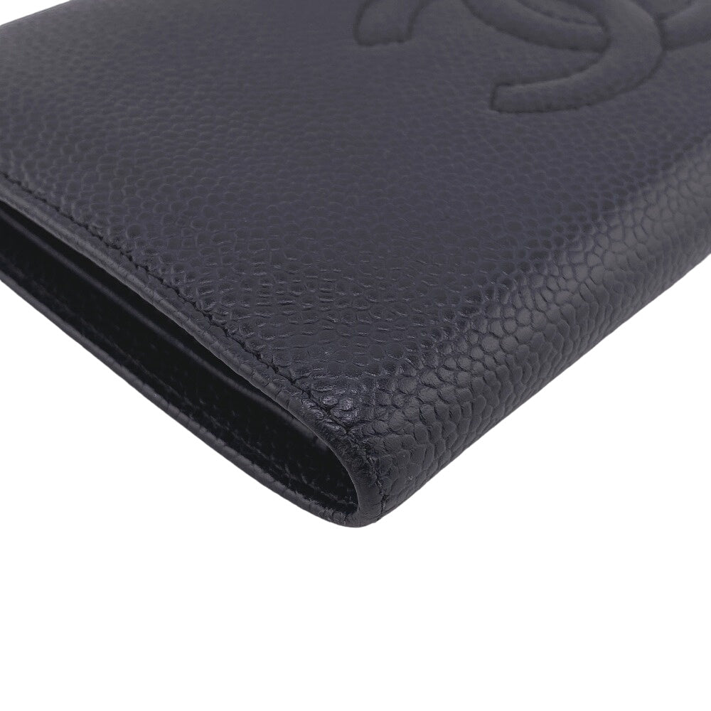 CHANEL Long Wallet Purse Caviar skin black COCO Mark Women Used Authentic