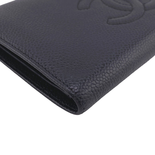 CHANEL Long Wallet Purse Caviar skin black COCO Mark Women Used Authentic