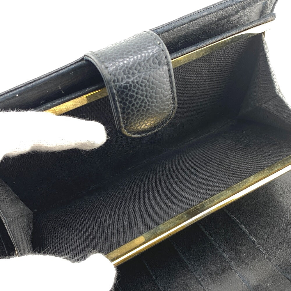 CHANEL Long Wallet Purse Caviar skin black COCO Mark Women Used Authentic