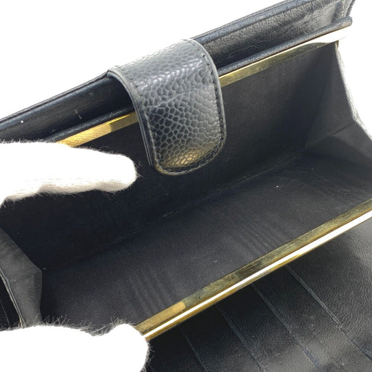 CHANEL Long Wallet Purse Caviar skin black COCO Mark Women Used Authentic