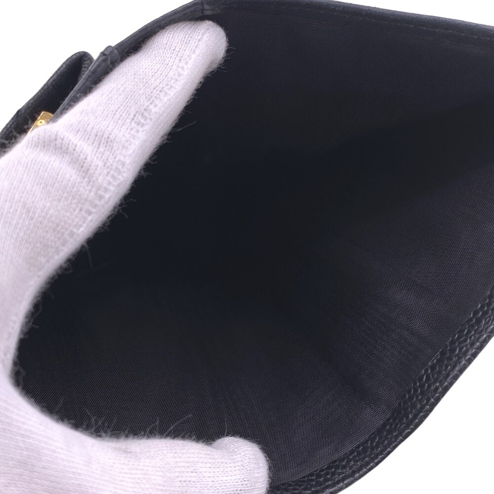 CHANEL Long Wallet Purse Caviar skin black COCO Mark Women Used Authentic