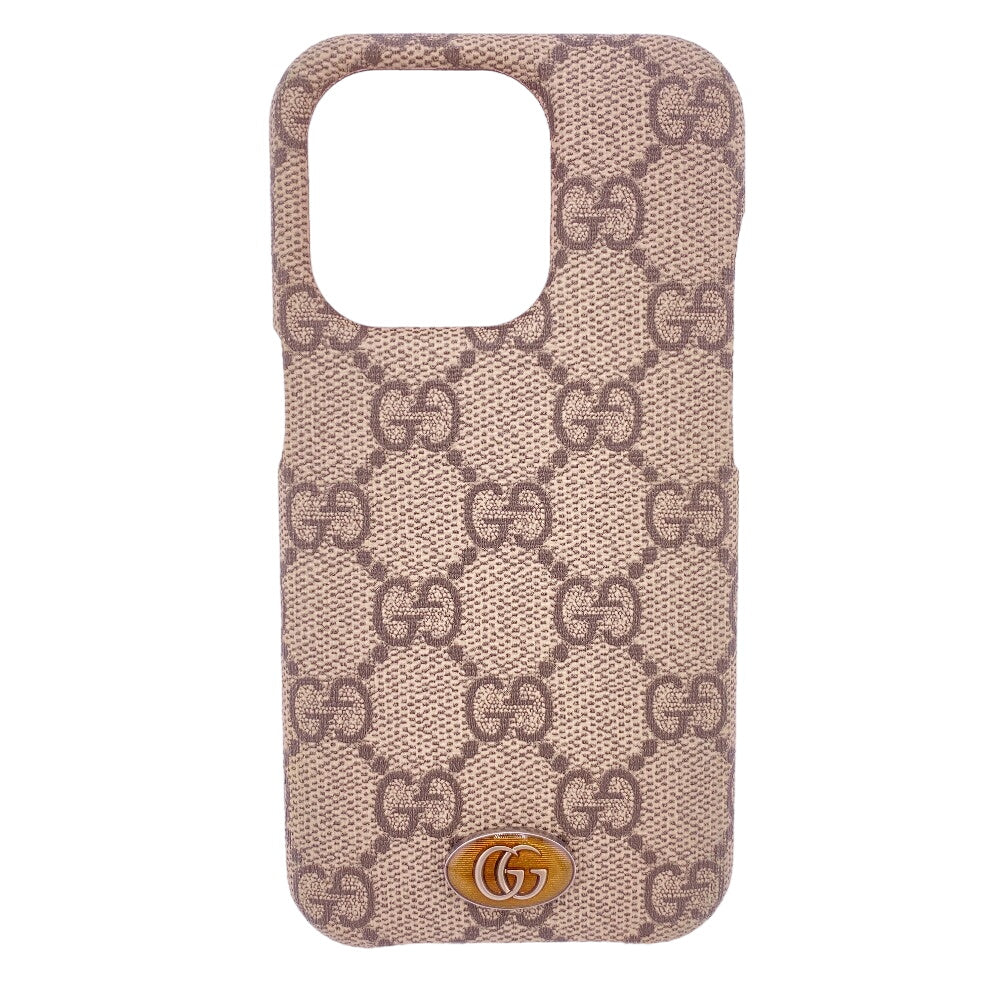 GUCCI iPhone case 753610 PVC beige iPhone14PRO GG Supreme unisex(Unisex) Used Authentic