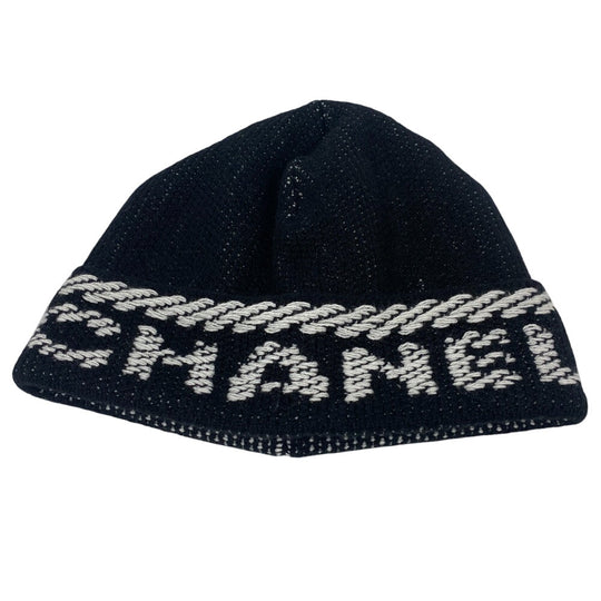 CHANEL Knit cap cashmere black 22K logo Women Used Authentic