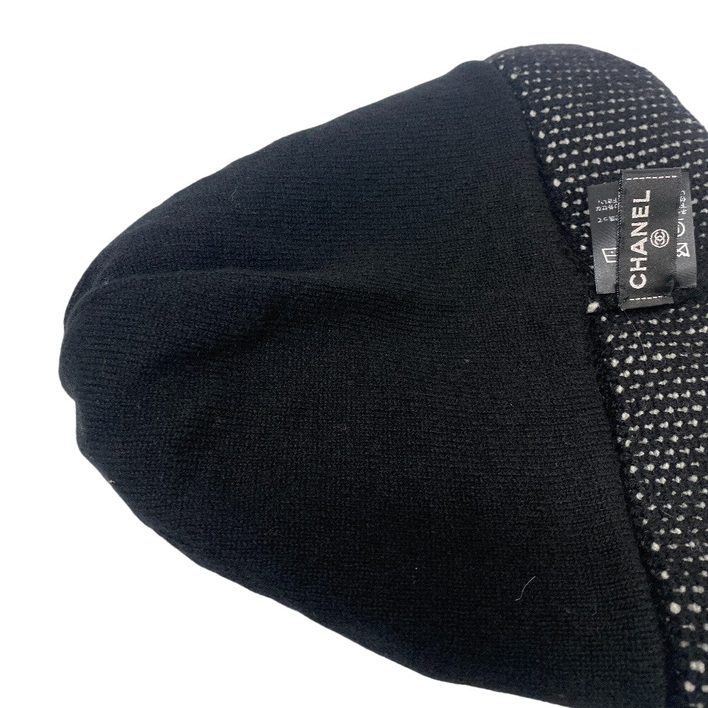 CHANEL Knit cap cashmere black 22K logo Women Used Authentic